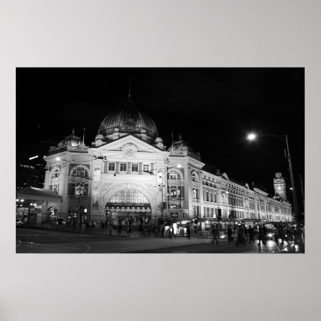 Station Flinders, Melbourne - Poster noir et blanc (Devant)
