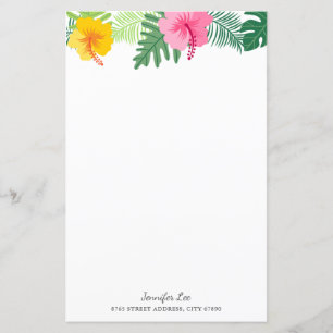 Stationery botanique Tropical Pink Yellow Hibiscus