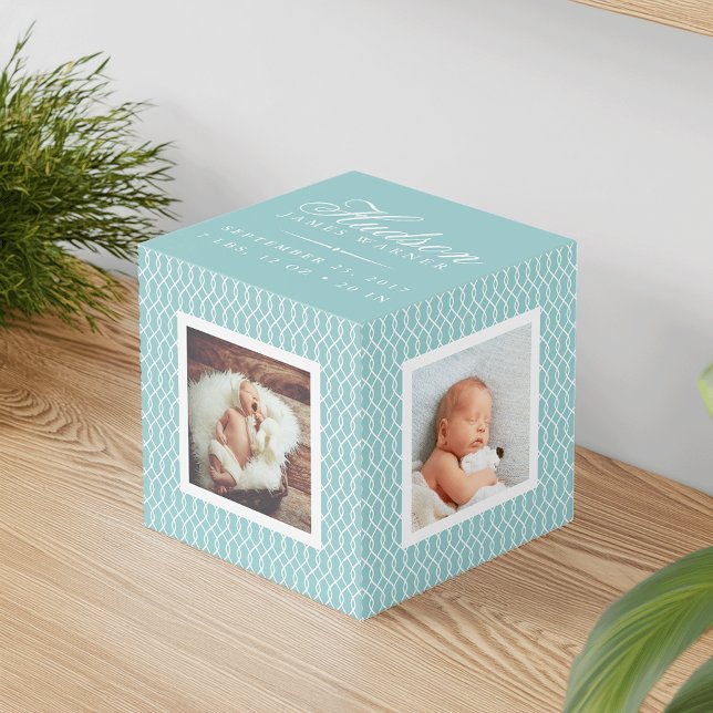 Statistiques de naissance bébé Cube photo | Eau (Créateur téléchargé)