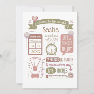 Statistiques de naissance de bébé Faire-part rose