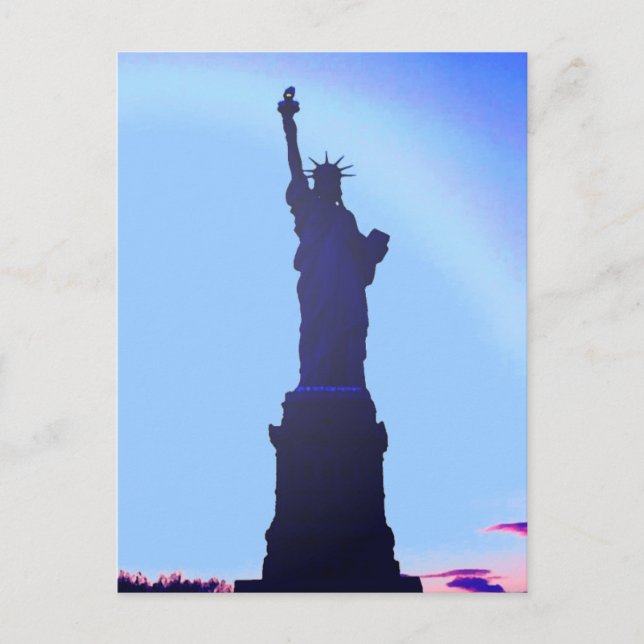 Statue Bleue de Liberté Silhouette Cartes postales (Devant)
