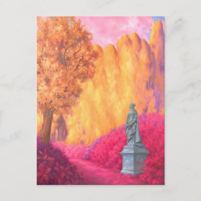 "Statue dans un jardin." Carte postale (Devant)