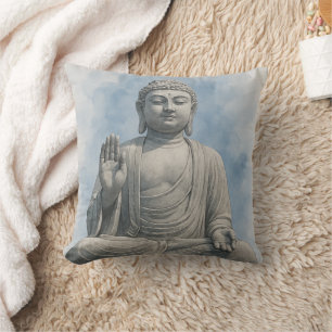 Statue de Bouddha à l'aquarelle Coussin de jet Zen