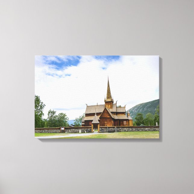 Stave church à Lom, Norvège, impression de toile (Recto)