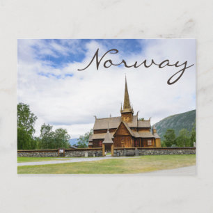 Stave church à Lom, Norvège text carte postale