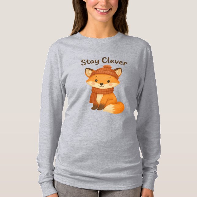  Stay Clever Women’s Winter T-Shirt – Cute Fox in  (Devant)