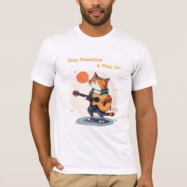 Stay Pawsitive Guitar Cat T-Shirt (Devant)