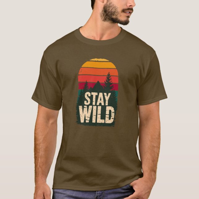 Stay Wild Vintage Sunset Mountain T-Shirt (Devant)