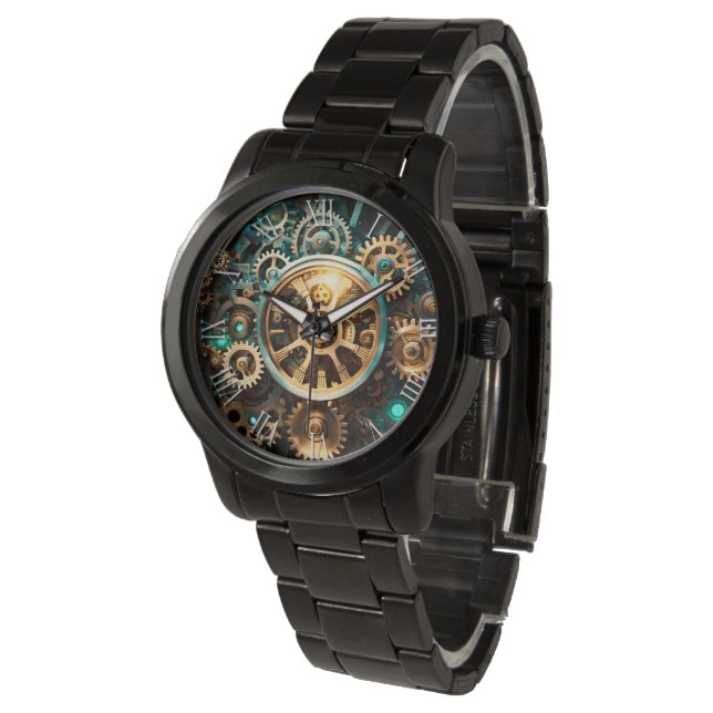 Steampunk Art cogs & engrenages montre homme 4 (Incliné)