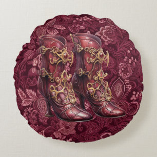 Steampunk Bourgogne Floral Haut talon Coussin rond