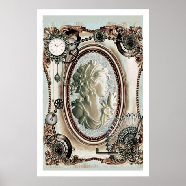 Steampunk Cameo Blue Poster (Devant)
