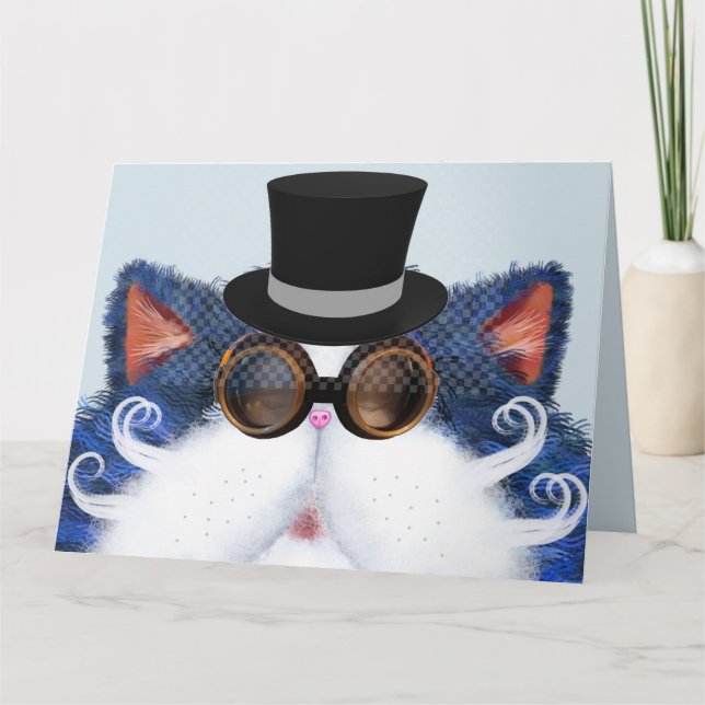 STEAMPUNK CAT ART FÊTE DES PÈRES CARTES DE SALUT (Devant)
