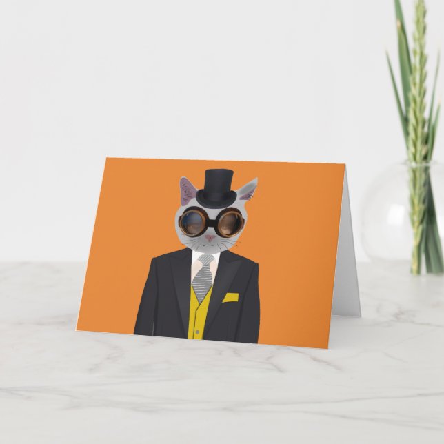 STEAMPUNK CHAT CARTES DE SALUT D'ANNIVERSAIRE (Devant)