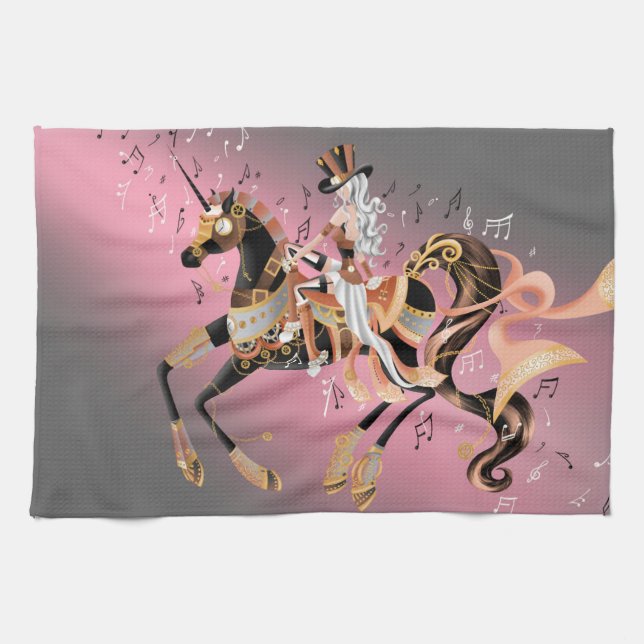 Steampunk Cheval Mécanique & Lady Tea Serviettes (Horizontal)