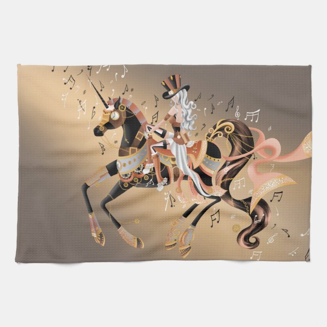 Steampunk Cheval Mécanique & Lady Tea Serviettes (Horizontal)