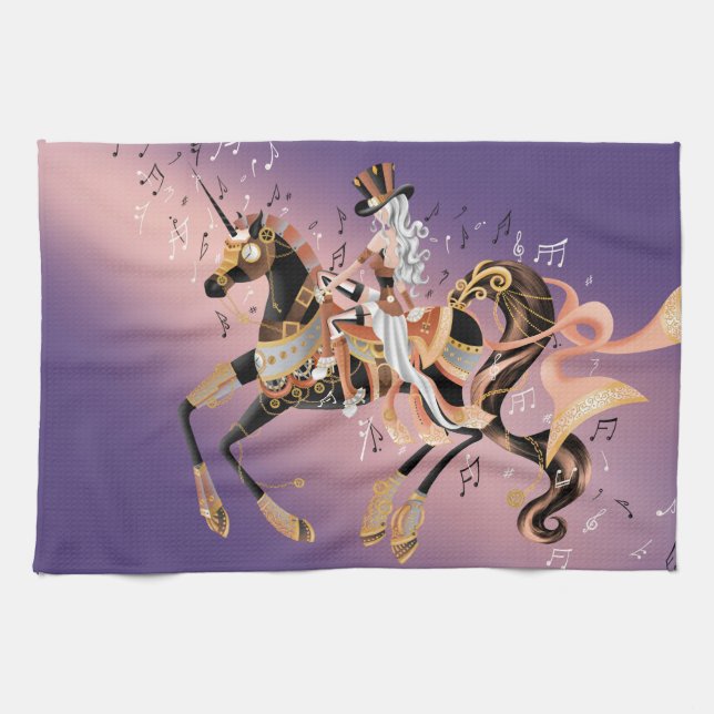 Steampunk Cheval Mécanique & Lady Tea Serviettes (Horizontal)