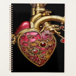 Steampunk Coeur Anatomique rubis et engrenages