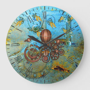 Steampunk Collage Aqua Cuivre Horloge murale