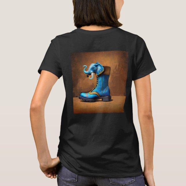 Steampunk Elephant Boot femmes noir T-shirt dos (Dos)