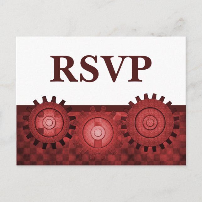 Steampunk Gears RSVP Carte postale, Rouge (Devant)
