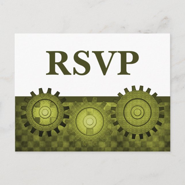 Steampunk Gears RSVP Carte Postale, Vert (Devant)