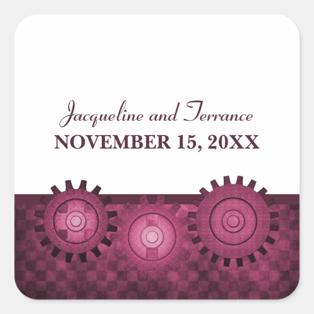 Steampunk Gears Stickers de mariage, rose (Devant)