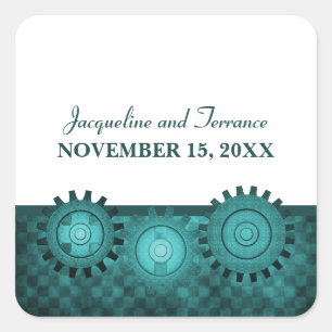 Steampunk Gears Stickers de mariage, Turquoise