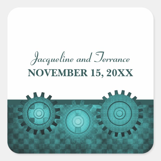 Steampunk Gears Stickers de mariage, Turquoise (Devant)