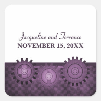 Steampunk Gears Stickers Mariage, Violet