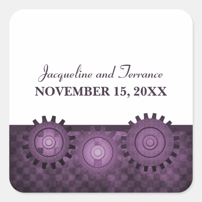 Steampunk Gears Stickers Mariage, Violet (Devant)