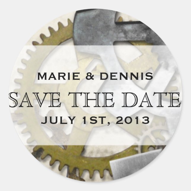 Steampunk Gears Victorian Save Date Stickers (Devant)