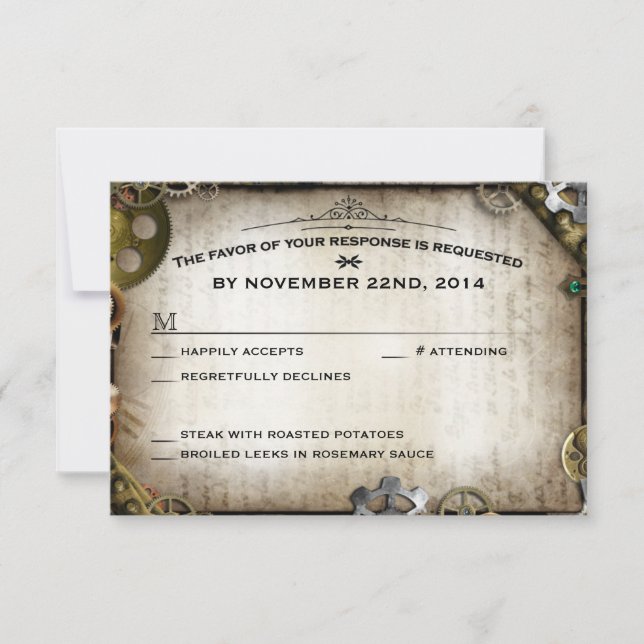Steampunk Gears Victorian Wedding Réponse RSVP (Devant)