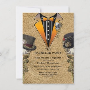 Steampunk & Gold Chains Bachelor invitation