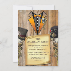 Steampunk & Gold Chains Bachelor invitation