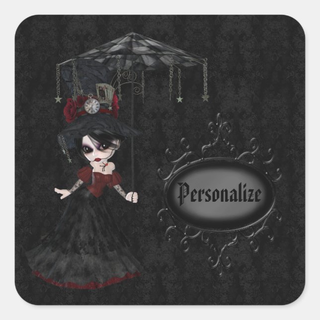 Steampunk Goth Girl Black Stickers personnalisés (Devant)