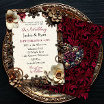 Steampunk Gothique Faire-part de mariage à thème<br><div class="desc">Jolies invitations de mariage sur le thème du steampunk. Fleurs métalliques brillantes en or,  cuivre et bordeaux cette faire-part de mariage.</div>