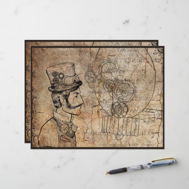 Steampunk Inventeur Top Hat Scientist Horloge (Devant/Arrière en situation)