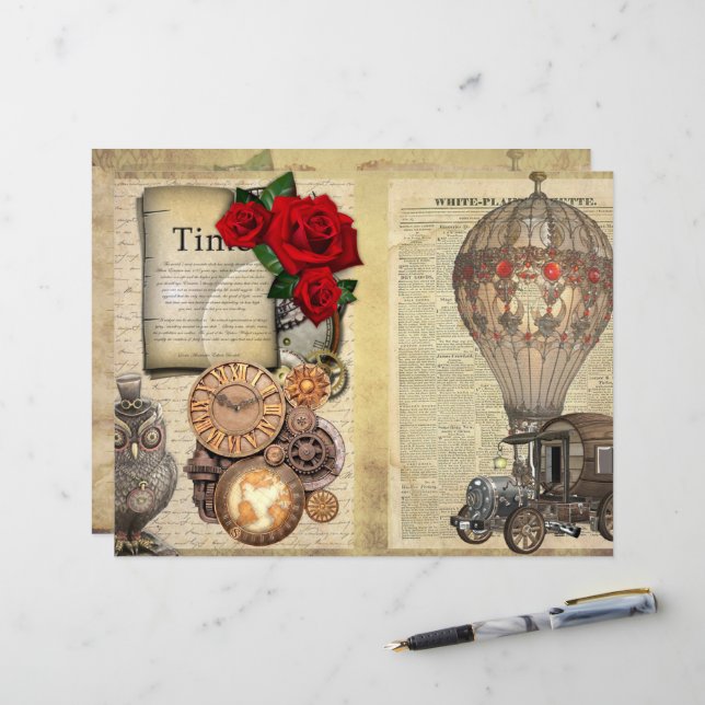 Steampunk, livre de bord/pages de journal (Devant/Arrière en situation)