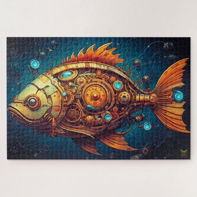 🐙 Steampunk mécanique Puzzle de poisson 🐟 (Horizontal)