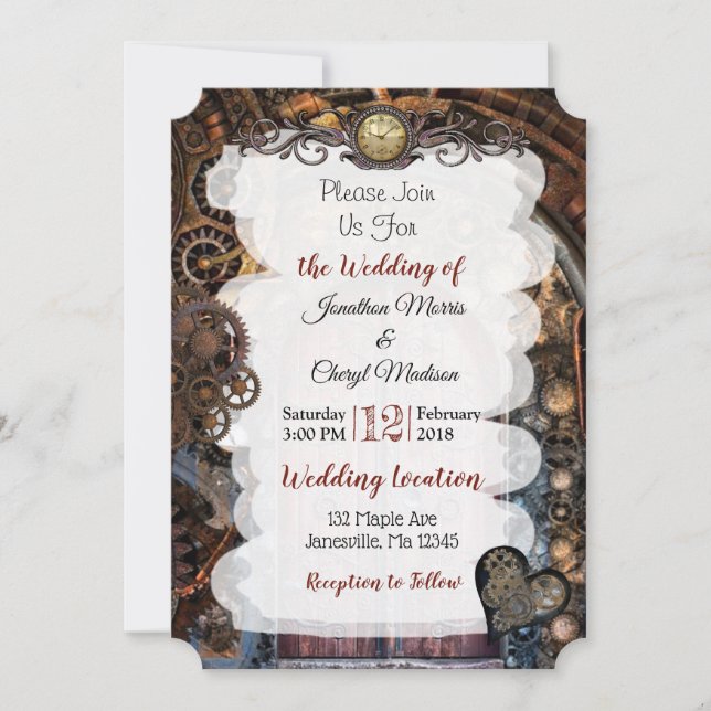 Steampunk Montre de poche Mariage Invitations (Devant)