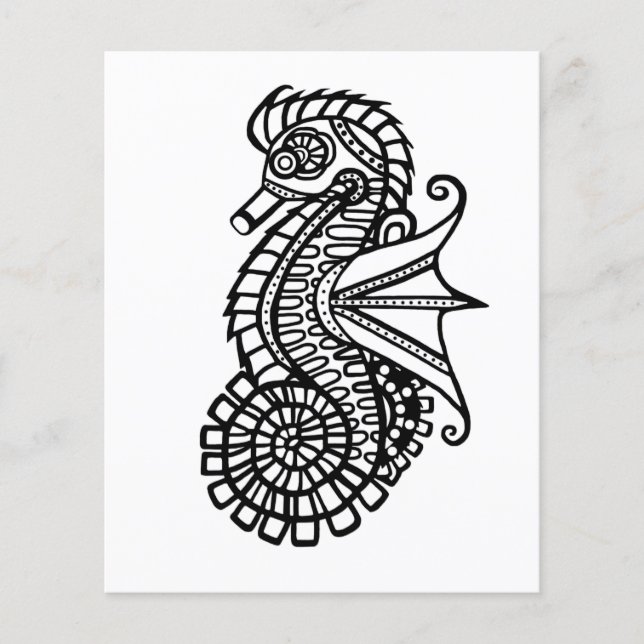 Steampunk Seahorse Stencil Me Couleur En Papier (Devant)