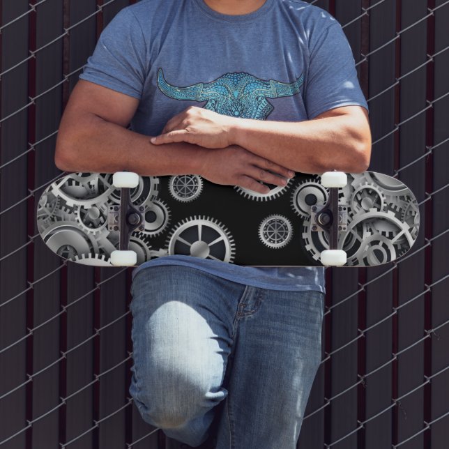 Steampunk Silver Gears Skateboard (Extérieur 3)