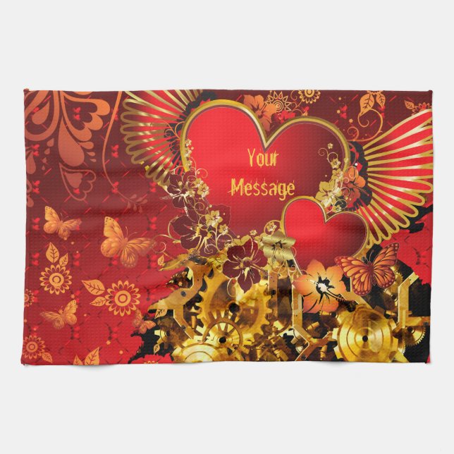 Steampunk Valentine 2 Serviette de cuisine (Horizontal)
