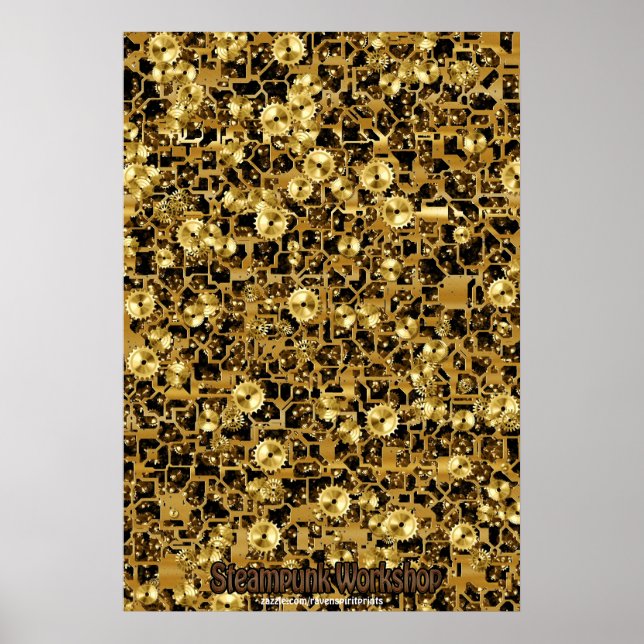 Steampunk Victorian Brass Cogs & Gears Art Poster (Devant)