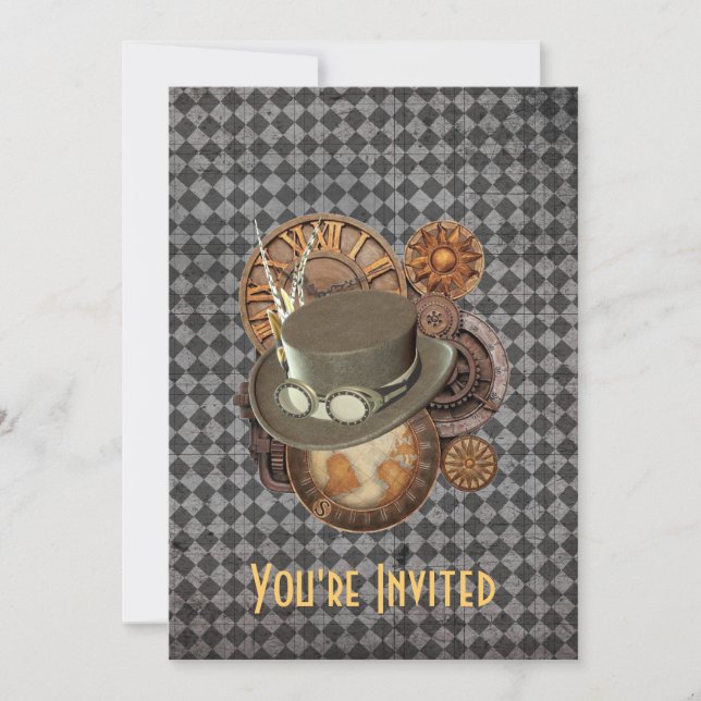 Steampunk Victorian Casquettes & Gears Invitation (Devant)