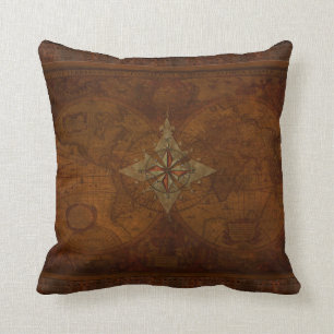 Steampunk Vieux Monde Carte Décor Coussin Jeu Orei