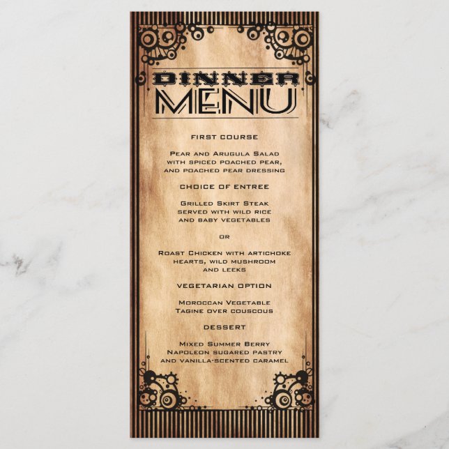 Steampunk Vintage Look Slim Dinner Menu (Devant)
