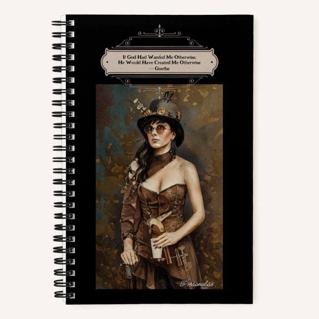 Steampunk Woman Goethe God Citation Black Journal (Recto)