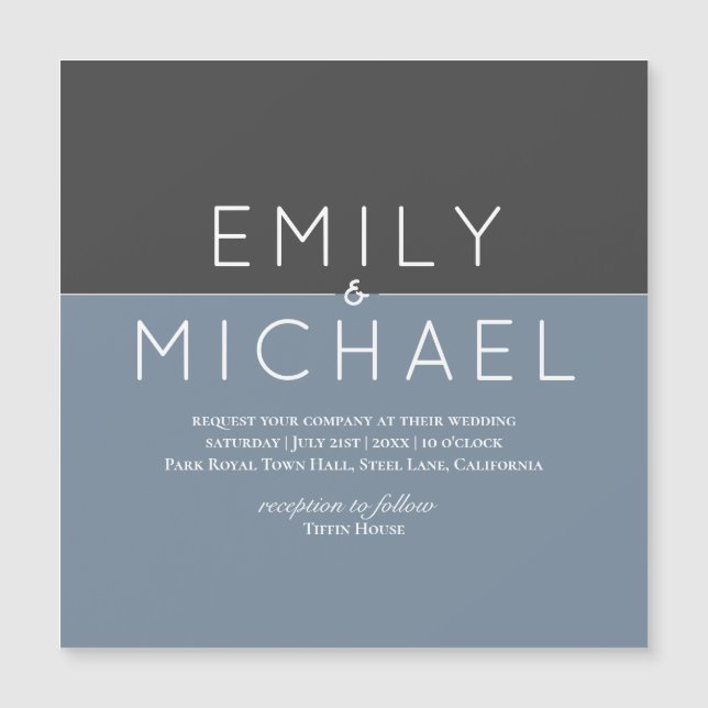 "Steel Blue MAGNETIC Wedding Save The Date Invitat (Devant)