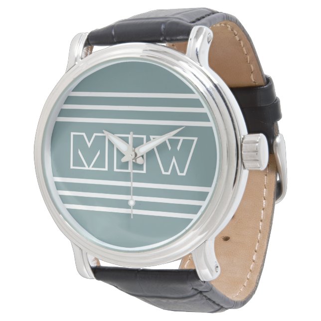 Steel Blue Stripes montres monogrammes personnalis (Incliné)